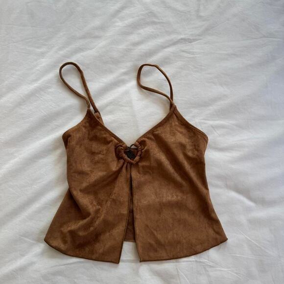Frankies bikinis x bella hadid brown suede-like cowgirl crop top - Picture 3 of 3
